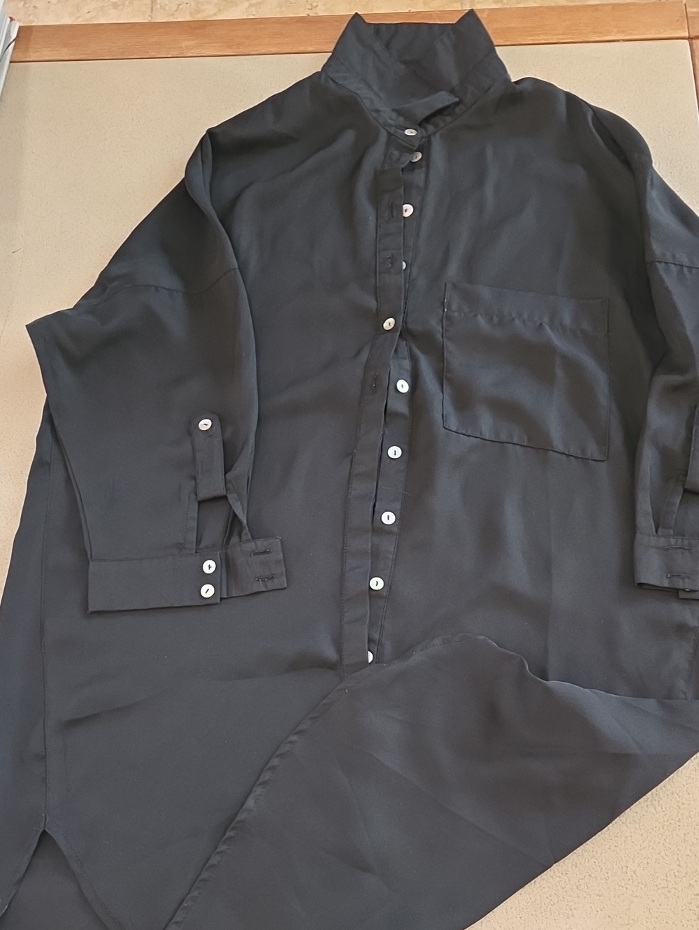 Hot & Delicious Black Mandarin Collar Button-Up Shirt